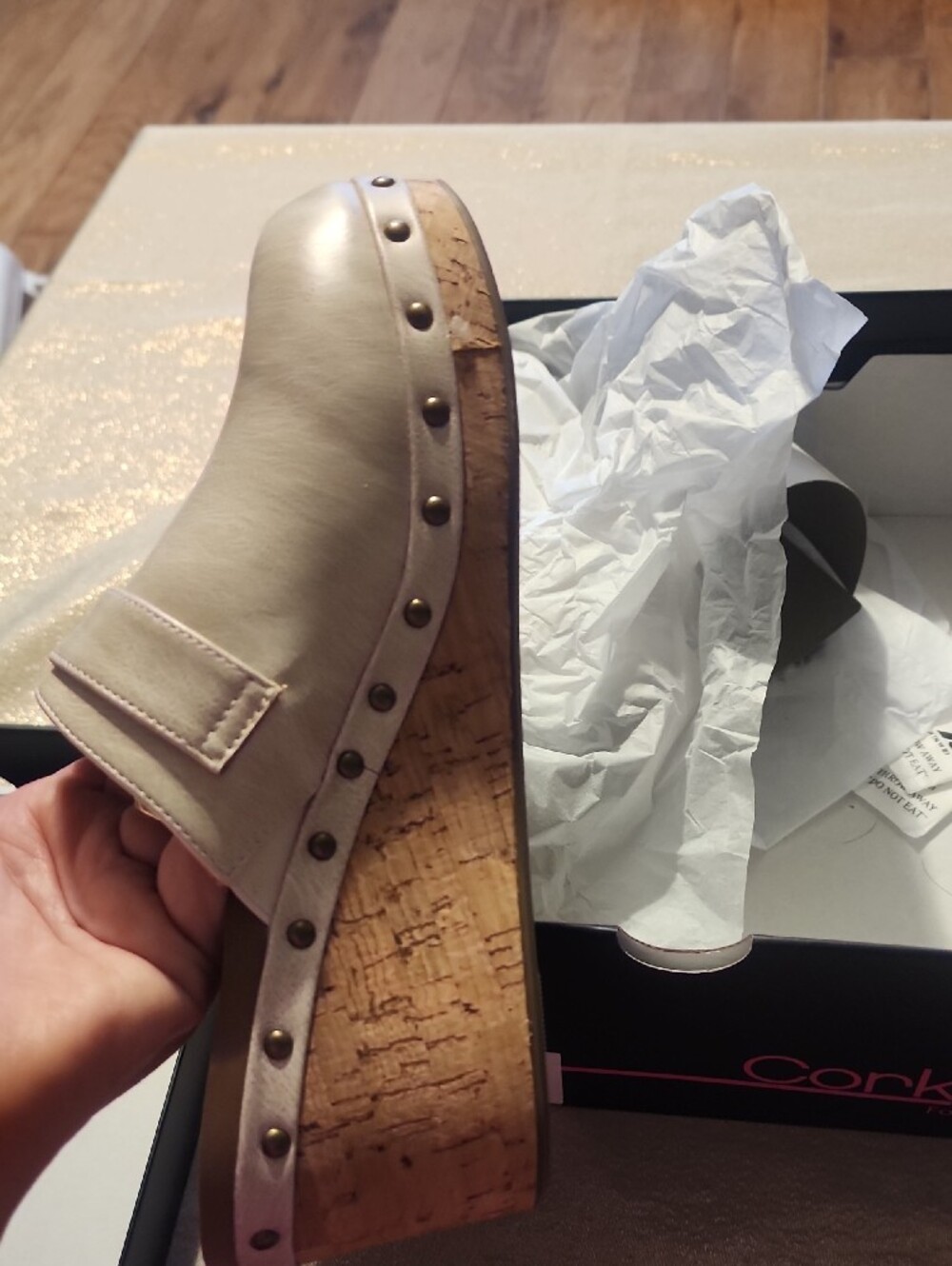Corkys Ivory Cork Wedge Studded Mule - Picture 3 of 5